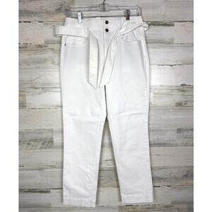 WHBM Womens 6 White High Rise Slim Crop Pants Tie Waist Belt Medium Weight NEW
